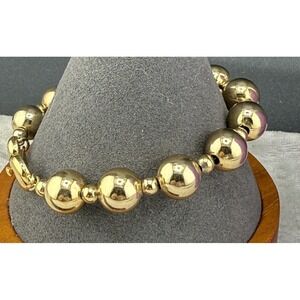 Vintage Monet Gold Beaded Bracelet 7.5" Signed